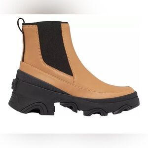 Sorel Women Brex Chelsea Pull On Ankle Boot Size 8.5 Tan Brown Black Waterproof.